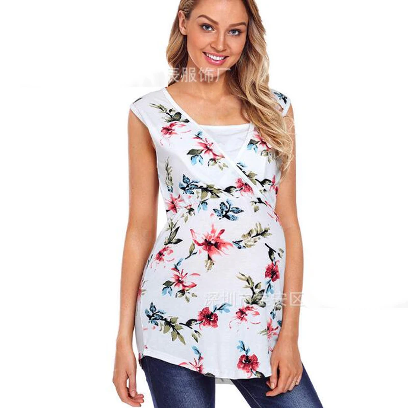 

Pregnant women t-shirts Floral Print maternity Tops clothes for pregnant women Pregnant Women Breastfeeding Clothing 2019 new