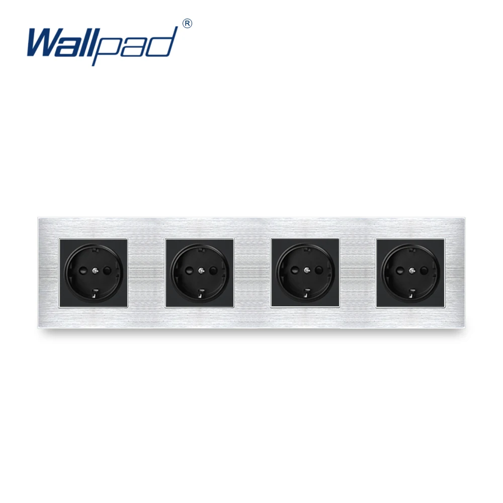 Четырехместный ЕС немецкий разъем Wallpad роскошный гладкая металлическая панель 4 Way 344*86 мм Рамка ЕС 16A Электрический настенный, мощность Schuko