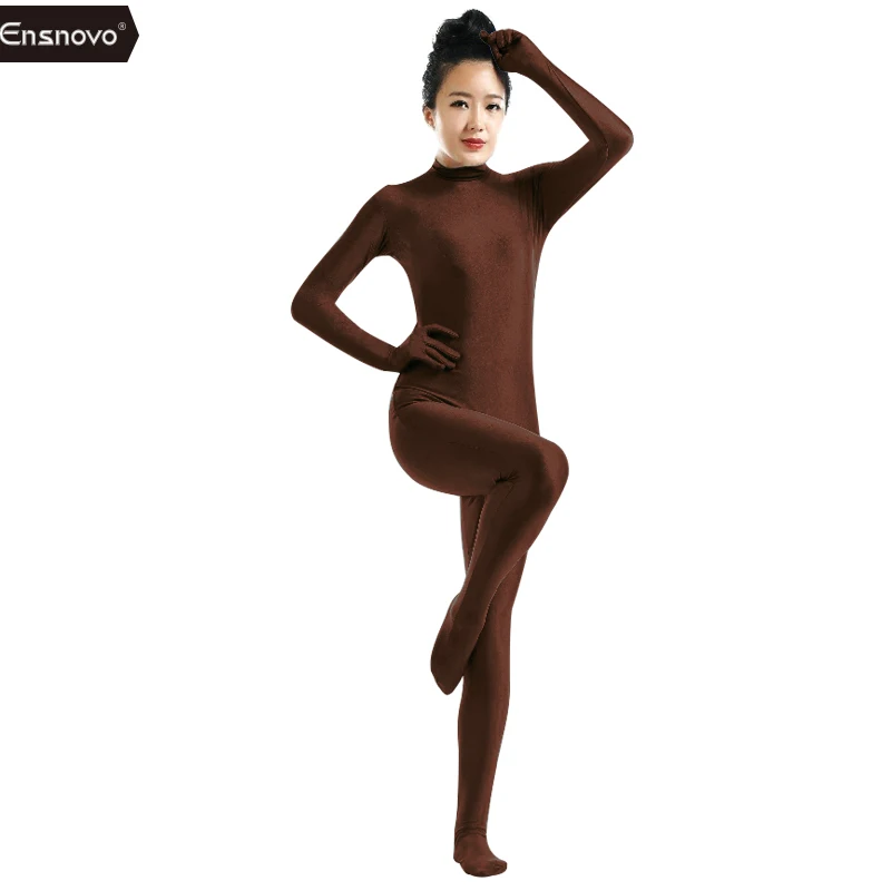 Ensnovo, синий, спандекс, Zentai, для всего тела, Облегающий комбинезон, Zentai, костюм, боди, костюм для женщин, трико лайкра, Одежда для танцев - Цвет: Dark Brown