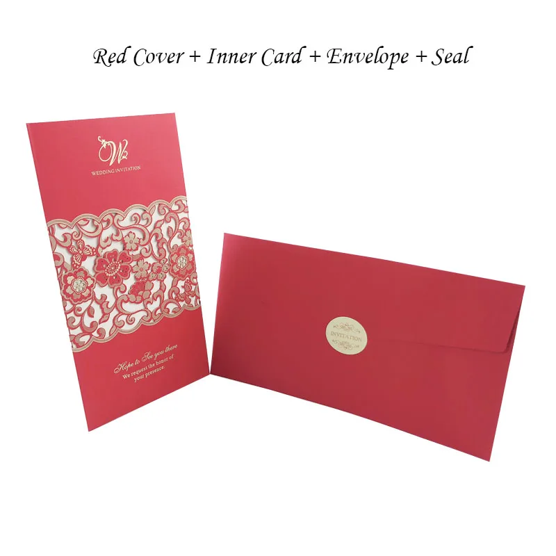 One Set Red 1 шт., синий, белый, красный, лазерная резка, свадебные пригласительные открытки, роза, элегантная поздравительная открытка, Заказные конверты, украшения для свадебной вечеринки - Цвет: One Set Red