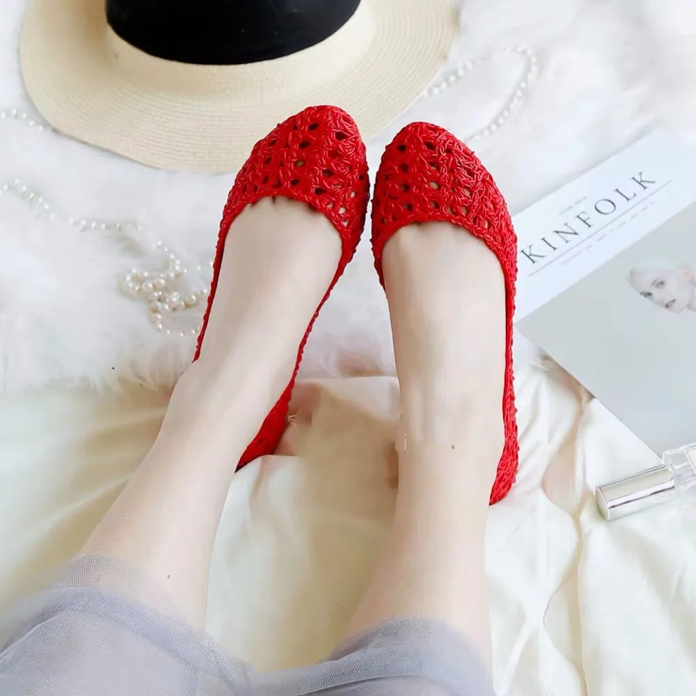 Женские вязаные босоножки Melissa дышащие на плоской подошве прозрачные 2019 | Обувь