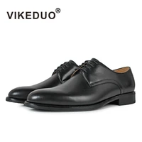 vikeduo handmade mens derby shoes solid black genuine caft leather shoe fashion business wedding office formal dress footwear
