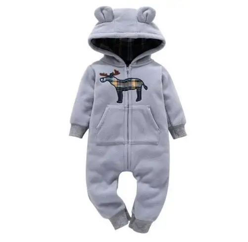 

2021 Baby Boys Clothes Girls Fleece Rompers Cartoon Hooded Jumpsuit New Born Winter Clothing Spring Jumpsuit Baby Girl Clothing