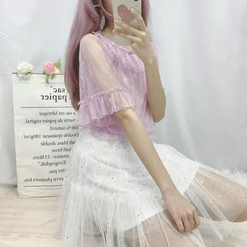 Милая женская шифоновая рубашка в стиле &quotЛолита&quot прозрачная блузка с