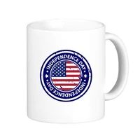 usa america independence day flag circle postmark mark classic mug white pottery ceramic cup milk coffee with handles 350 ml
