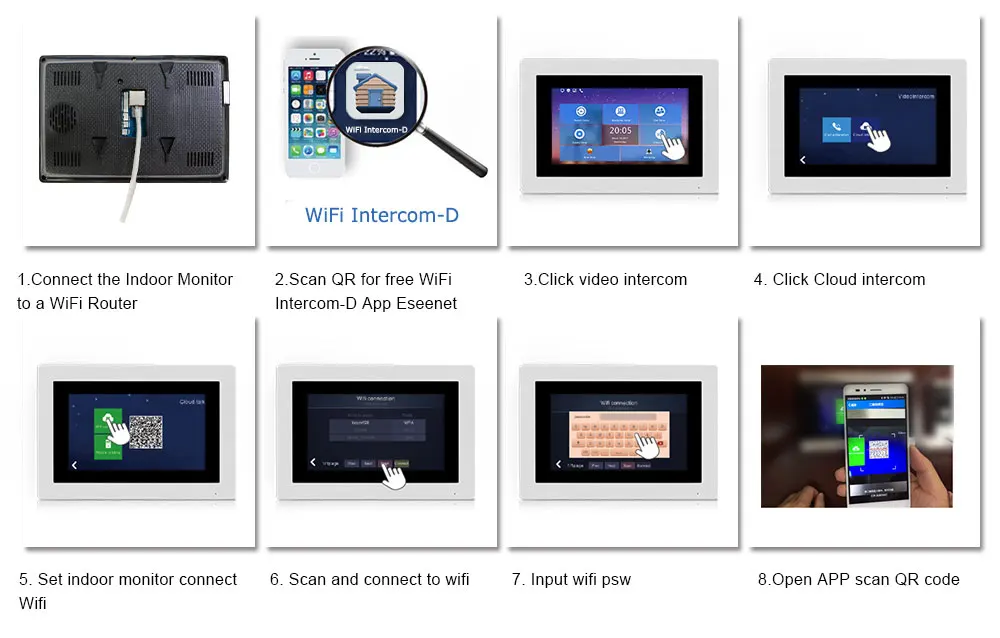 Wifi IP видео домофон система видео дверной звонок 7 ''сенсорный экран для 4 этажей квартиры/8 зон сигнализация с POE переключателем