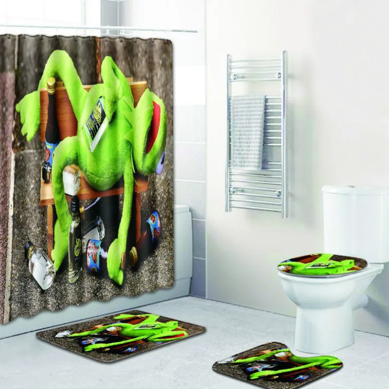 Забавная Рождественская занавеска и коврик для ванной в виде животных