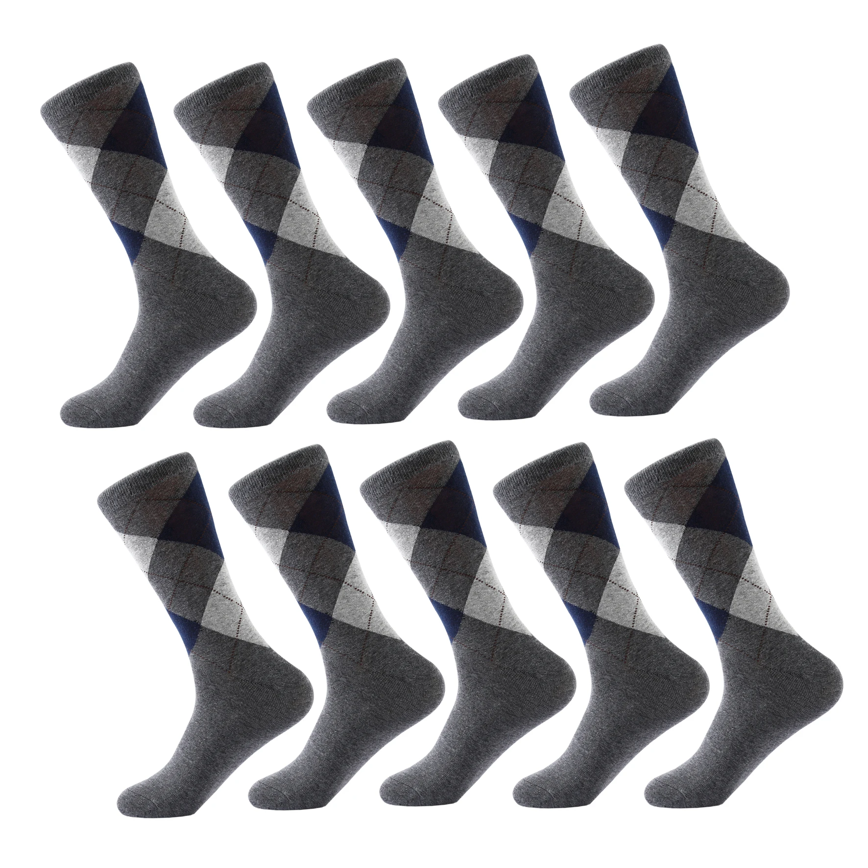LETSBUY 10 pair/lot Men's socks solid color Cotton Socks Argyle pattern crew socks for business dress casual funny long socks