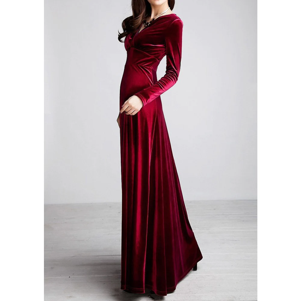 New 2021 Fall Winter Dress Women Elegant Casual Long Sleeve Ball Gown Dress Vintage Velvet Party Dresses Black