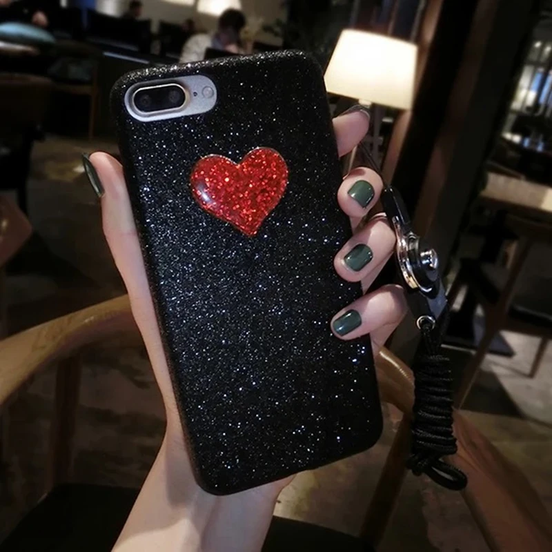 Модные черные блестящие чехлы для телефонов HOCAYU Iphone 6 6s 6plus 7 7plus 8 8plus 3D Love Hearts Star