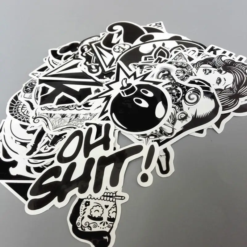 60pcs/Lot Cool Cartoon Stickers Black And White For Luggage Suitcase Skateboard Motor Car Pegatinas Adesivi Waterproof | Игрушки и хобби