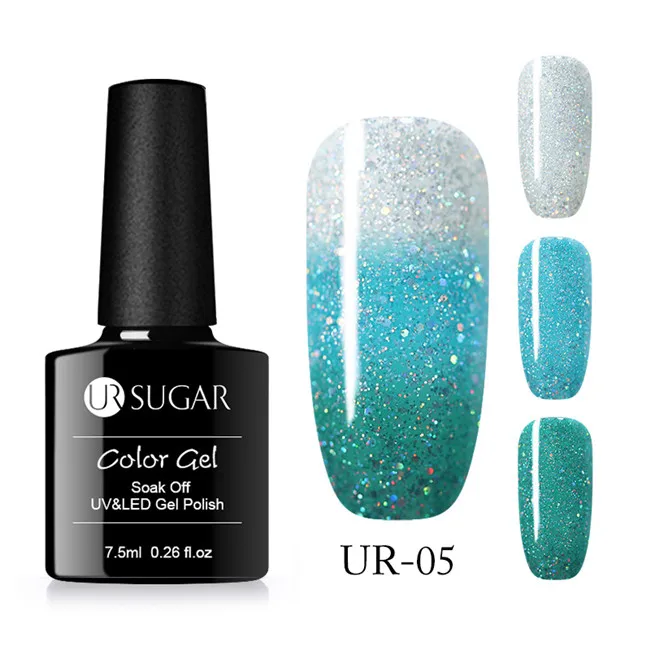 3 colors 5 Ur Sugar 7,5 мл 3 слоя термальный гель лак для ногтей Лазерная блестящая голографическая Температура Изменение цвета замочить от УФ-лак для ногтей - Цвет: 3 colors 5