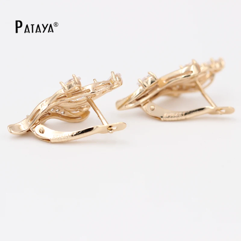 PATAYA женские длинные серьги белый и синий 585 лист цвета розовое золото натуральный