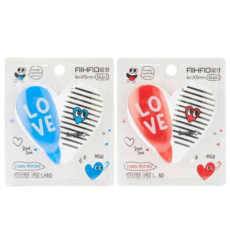 Корректирующая лента в виде сердца 2 модели школьные материалы кавайные