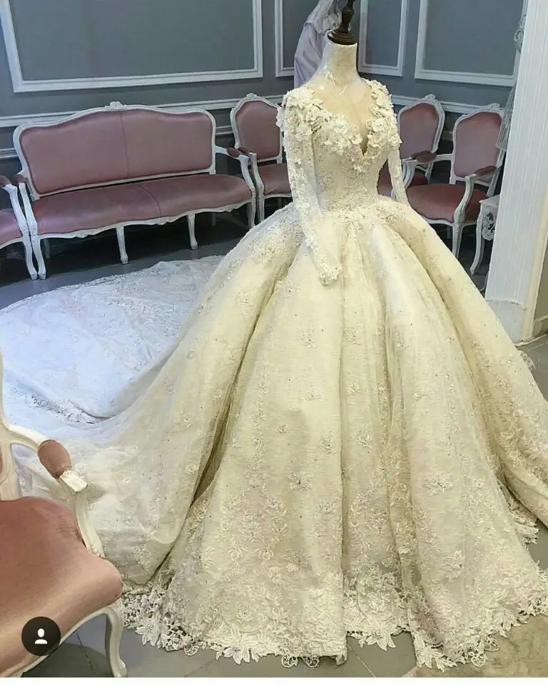 

Vestido De Noiva Elegant Amazing Model Long Sleeve Lace Luxury Wedding Dresses royal train bride dress wedding gown