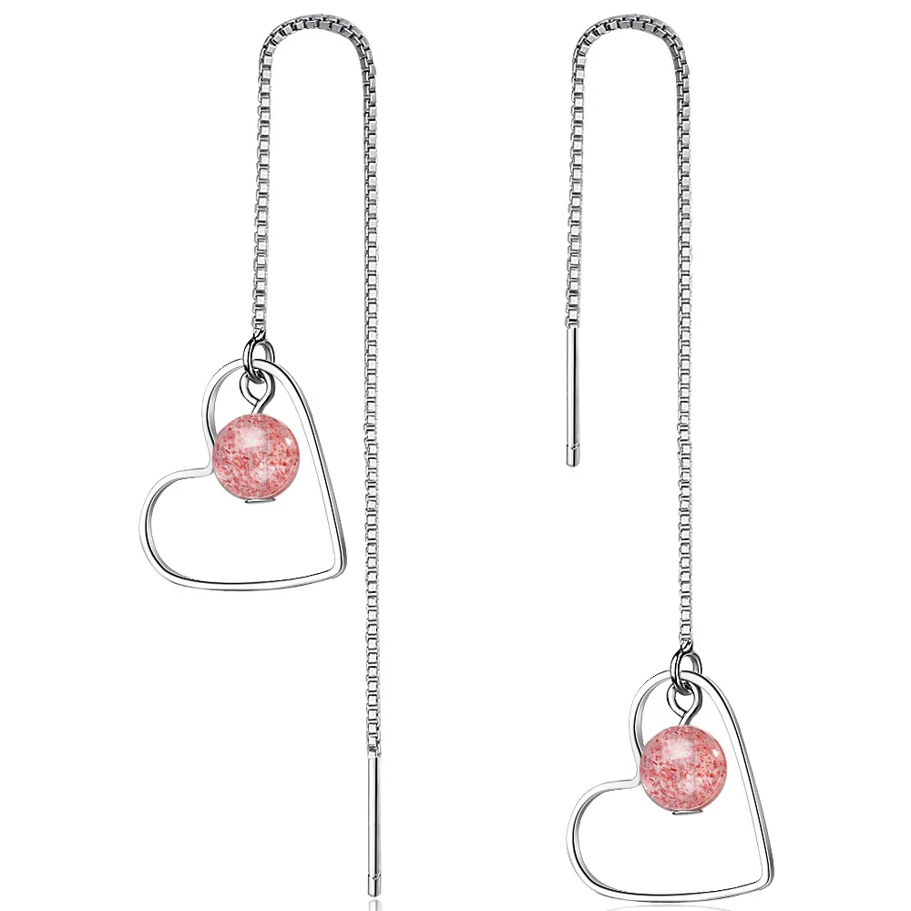 Женские серьги-гвоздики с кисточками Love Heart модные розовые стразы из