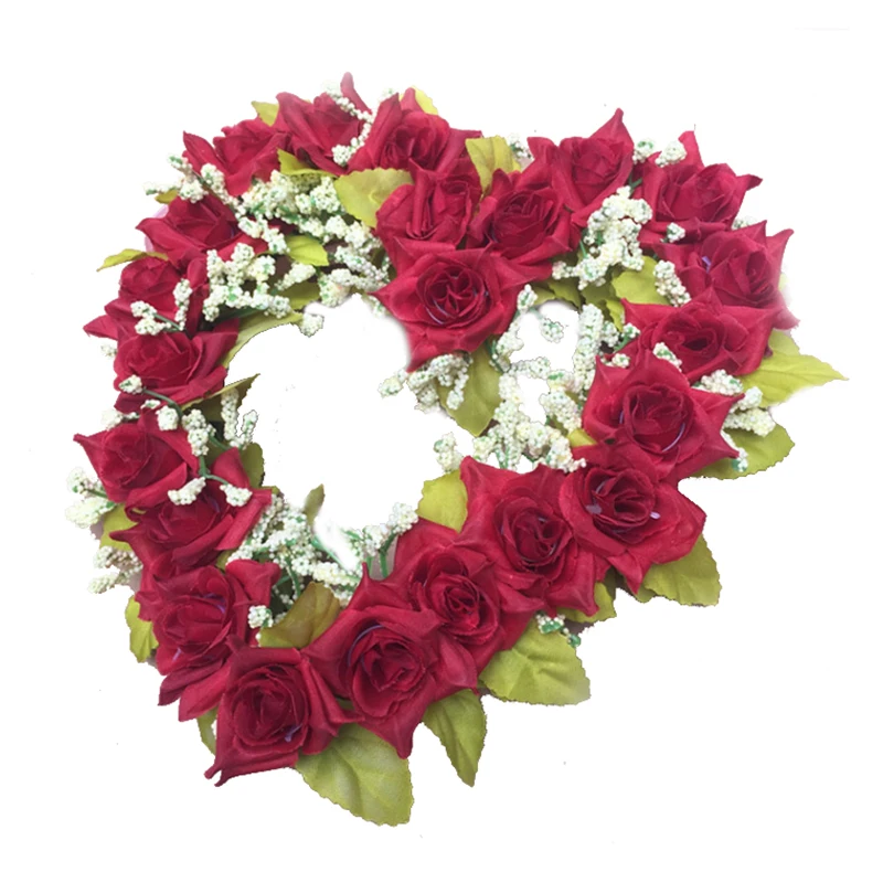 UESH-искусственный венок в форме сердца украшение двери Висячие венки с шелковой