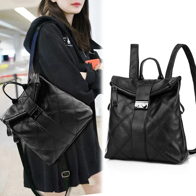 2018 ретро новые кожаные Повседневное Для женщин рюкзак Твердые школьные сумки для