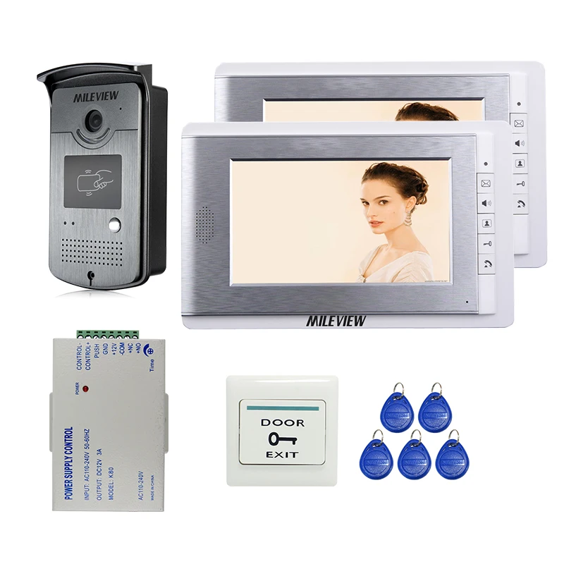 Абсолютно новая 7 &quotцветная система видеодомофона 2 экрана + rfid карта камера