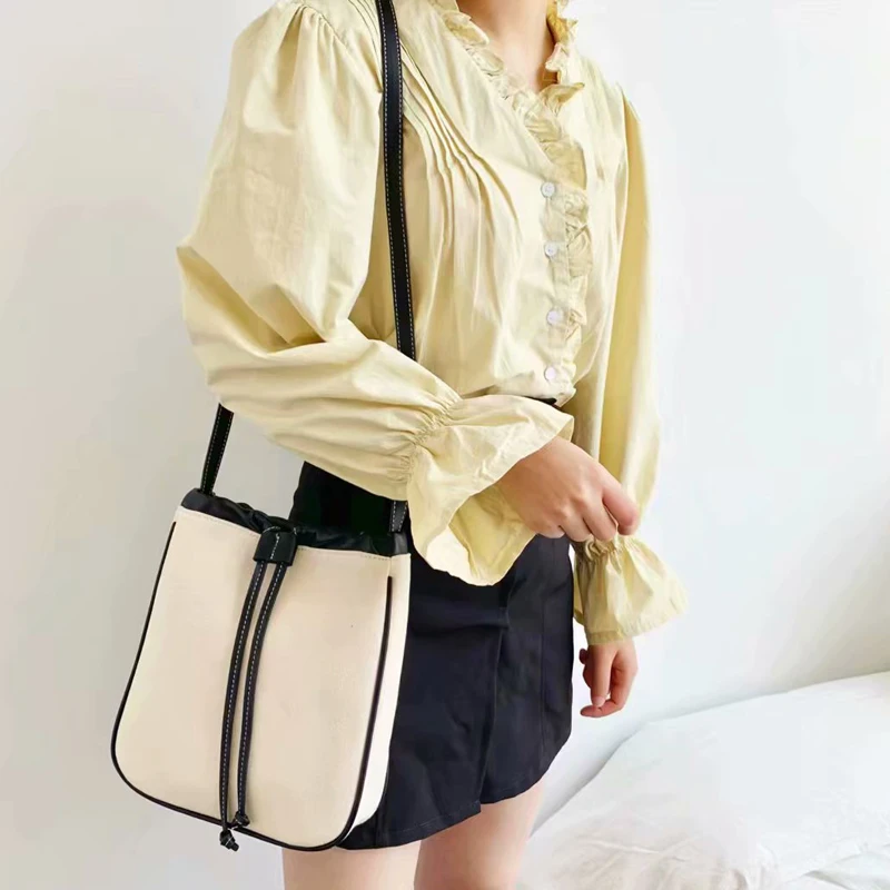 Женская Холщовая Сумка на шнурке Повседневная маленькая сумка через плечо из