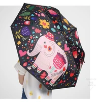 103cm 5 times black coating anti uv windproof parasol pocket three fold seamless combination elephant paper printed umbrella