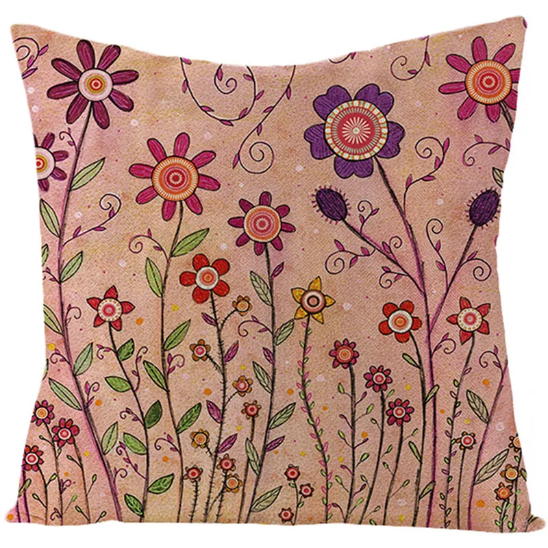 Fuwatacchi Linen Floral Plant Cushion Cover Colorful Flowers and Tall Trees Throw Pillow Square 45X45 Pillowcase | Дом и сад