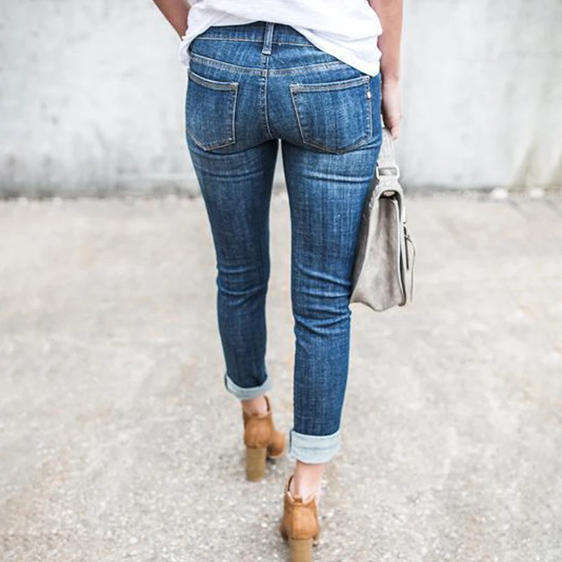 1pc New Style Women Fashion Broken Holes Slim Pants Ladies Jeans Spandex ankle-length Zipper Fly Pencil Casual |