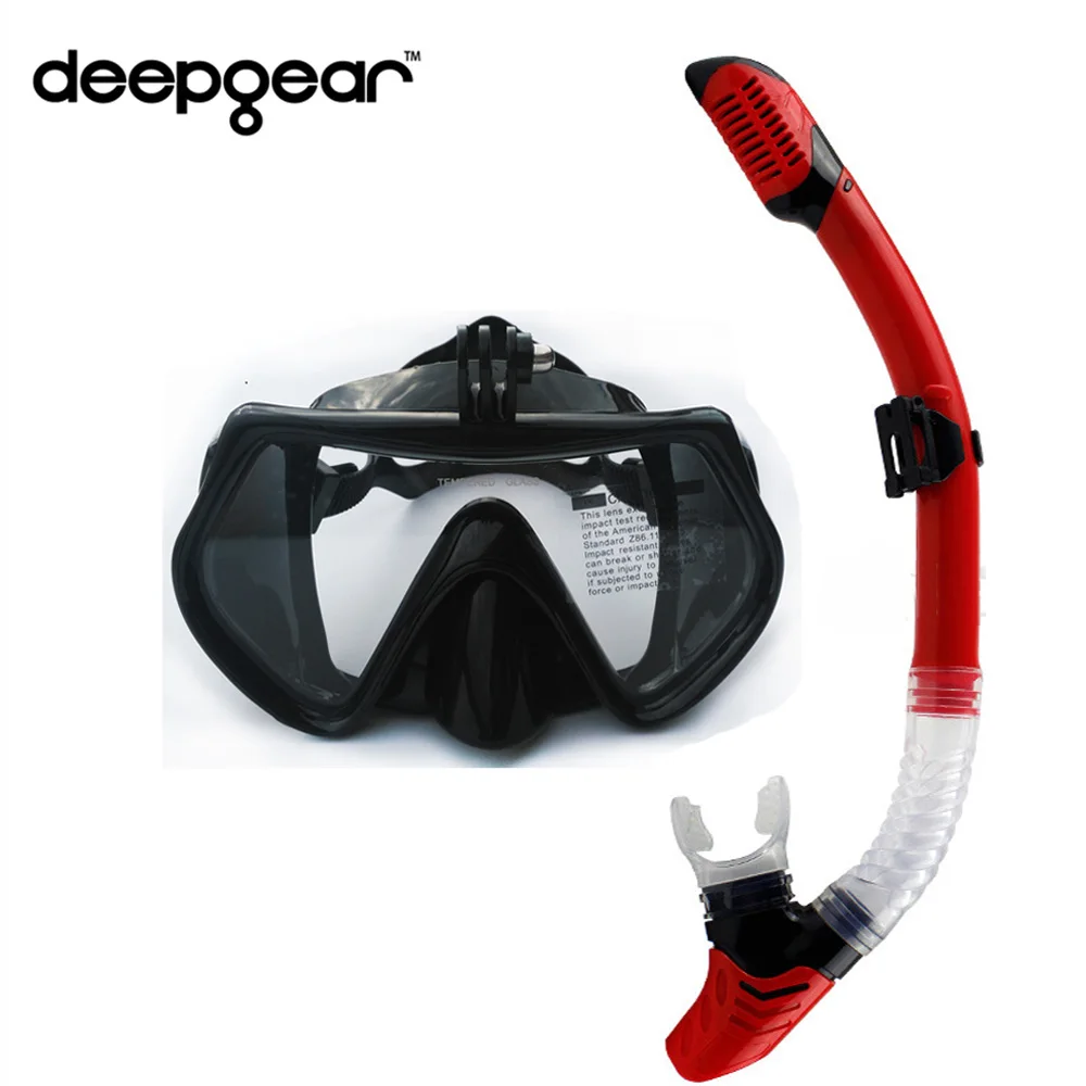 Red Snorkel Set DEEPGEAR CAMAERA набор для подводного плавания, закаленная маска для подводного плавания, черная силиконовая маска для взрослых, маска сухая трубка, топ, водные виды спорта, для дайвинга - Цвет: Red Snorkel Set