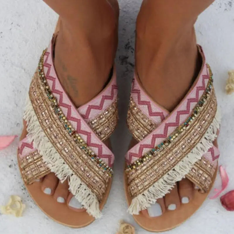 Женские летние пляжные босоножки на плоской подошве Туфли с открытым носком