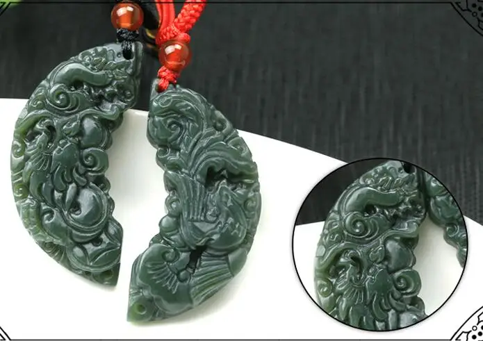 Изящные Ювелирные изделия Hetian Qing резной китайский дракон кулон счастливые