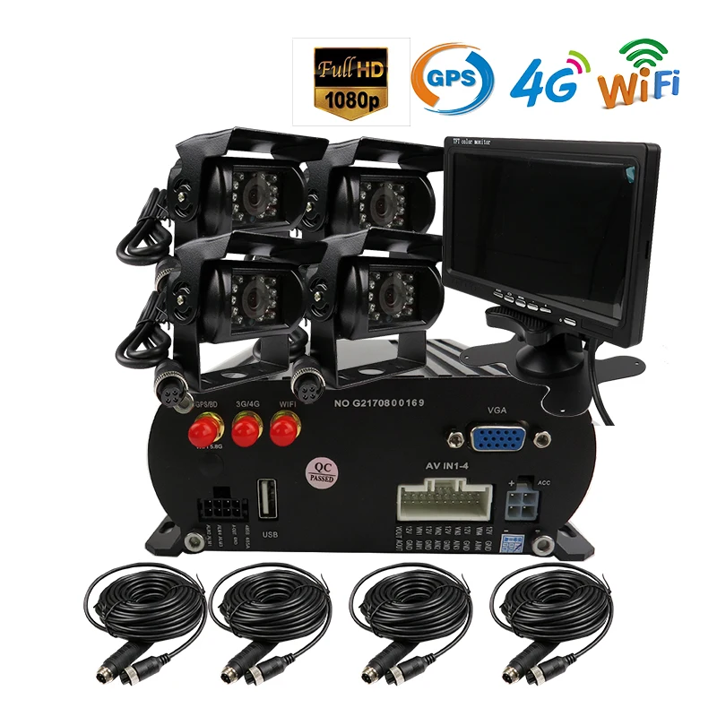 Free Shipping 4 CH WIFI GPS 4G 1080P AHD 2TB HDD Car DVR MDVR Video Recorder Phone Remote Monitor Rear View Camera 7&quot VGA | Автомобили
