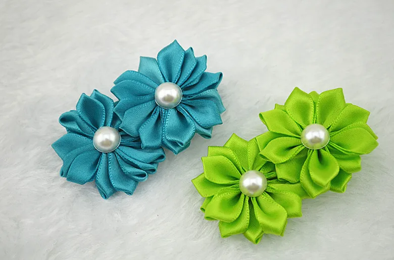 Многослойная сатиновая лента для волос с цветами в виде лепестков канзаши и