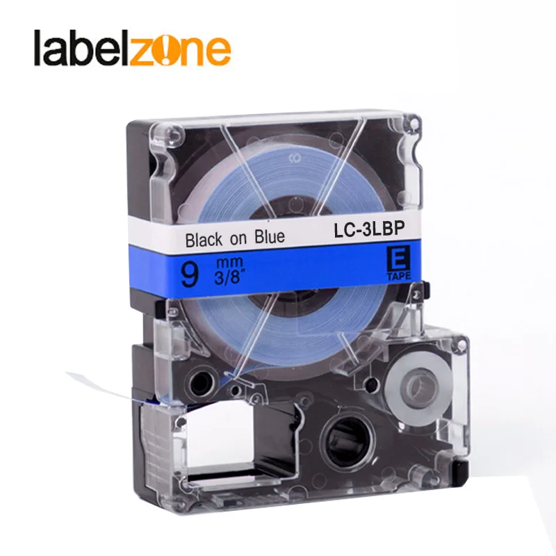 

9mm Black on Blue compatible Epson LC-3LBP/SC9BW label tapes strong adhesive laminated lc3lbp lc 3lbp label ribbon for KingJim