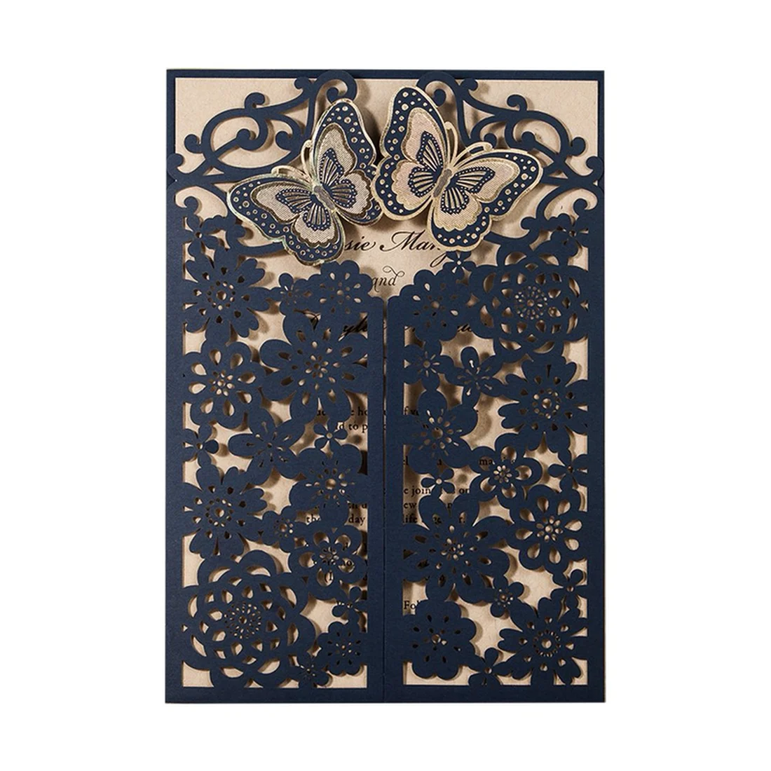 

100Pcs Blue Butterfly Laser Cut 3D Card, Wedding Invitations Card with Envelope & RSVP Card, Floral Gate Customized Party Favors