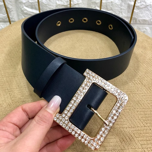Подлинная коровья кожа кожаный ремень для платья Bling Пряжка с бриллиантами 5,0 см широкий пояс женский модный пояс с буквенным принтом Jc3026 - Цвет: Синий