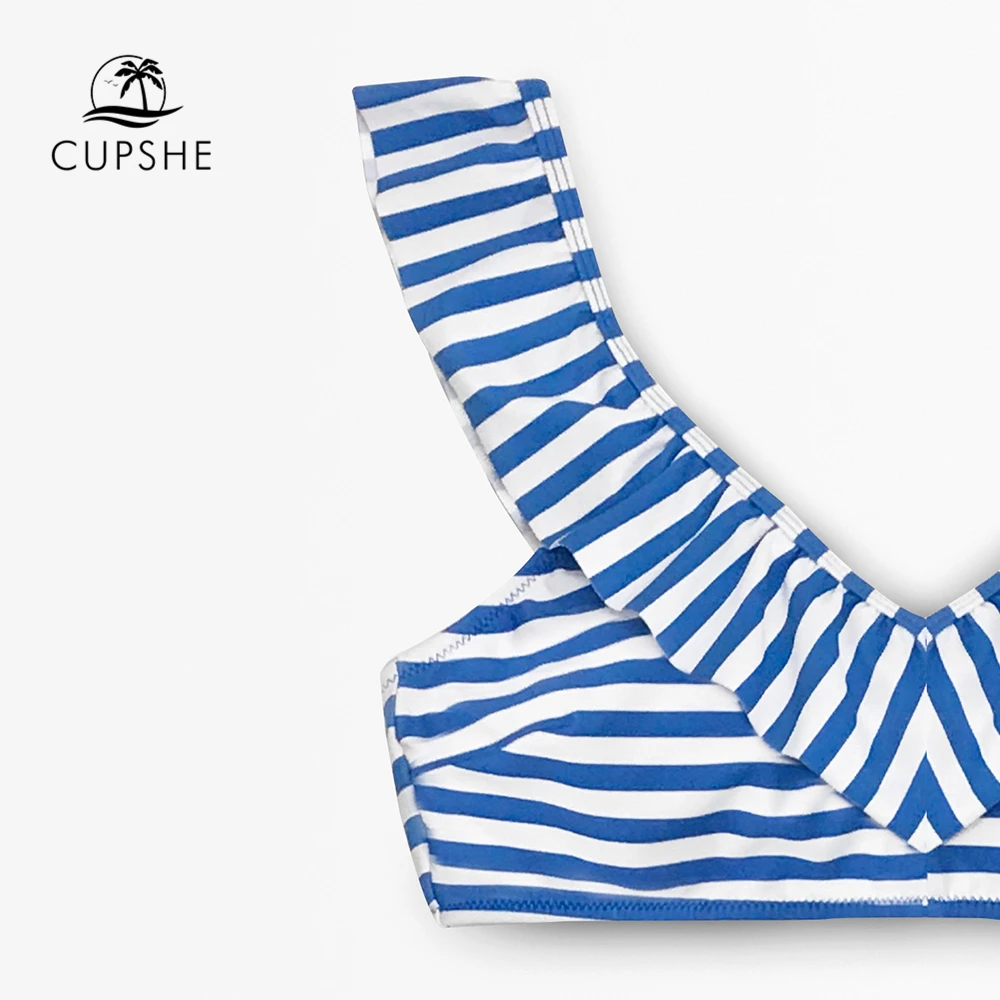CUPSHE/женские комплекты бикини в синюю полоску с оборками и высокой талией