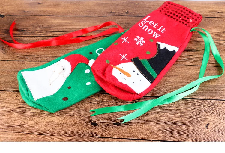 

6pcs/lot Santa Claus Bottle Cover Bag Christmas Wine Bottle Bag Dinner Bow-Knot Red Deer Christmas Home Party Decors Santa Claus