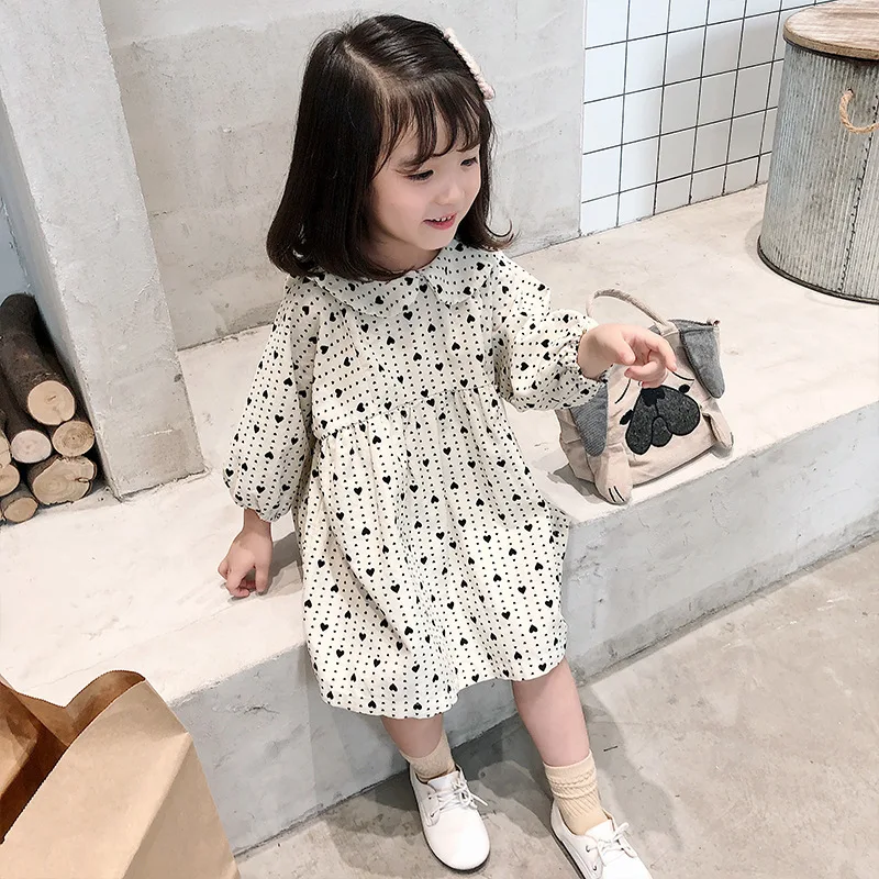 Dulce Amor Kids Dresses For Girls Fashion Spring Summer Long Sleeve Love Heart Print Casual Dress Elegant Clothing | Детская одежда и