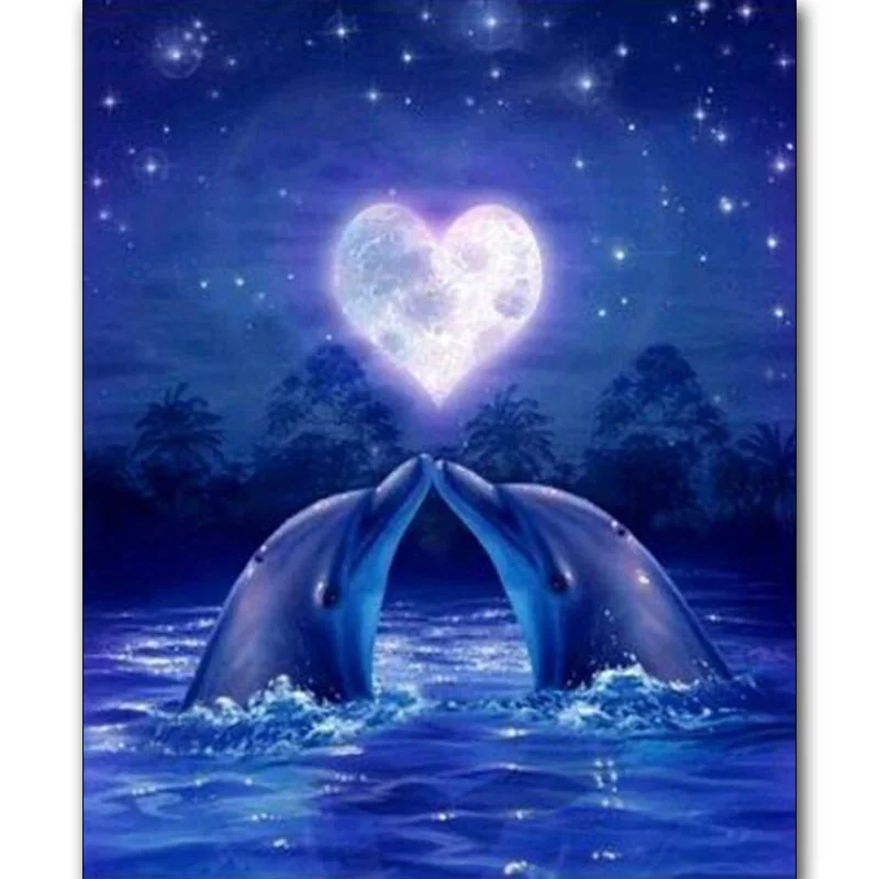 

New 5D DIY diamond painting love Dolphin cross stitch diamond painting pattern circular rhinestone home decoration