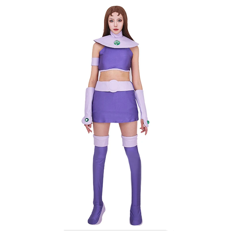 Новый костюм для косплея Starfire молодых леди из спандекса Хэллоуина женщин/девушек