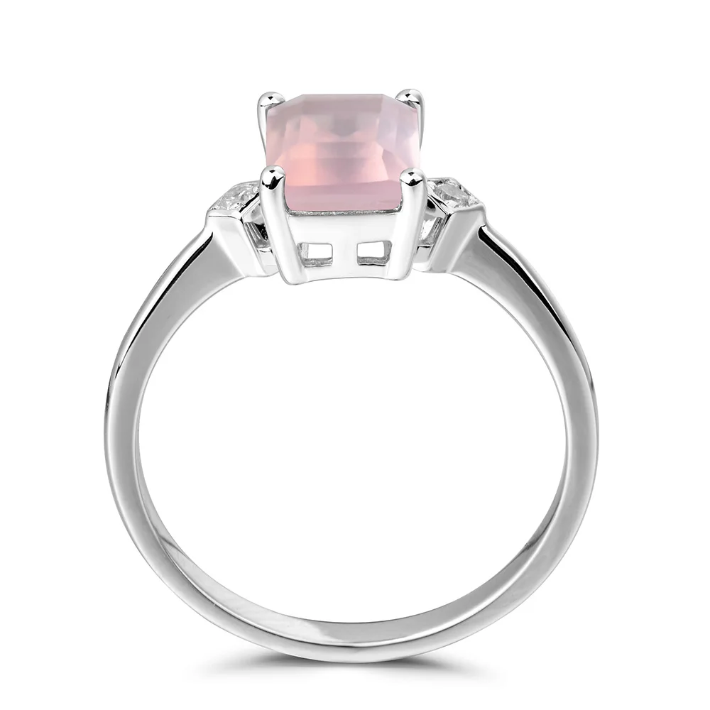 Leige Jewelry Natural Pink Quartz Ring Cocktail Party Gems Emerald Cut Gemstone 925 Sterling Silver for Girls | Украшения и
