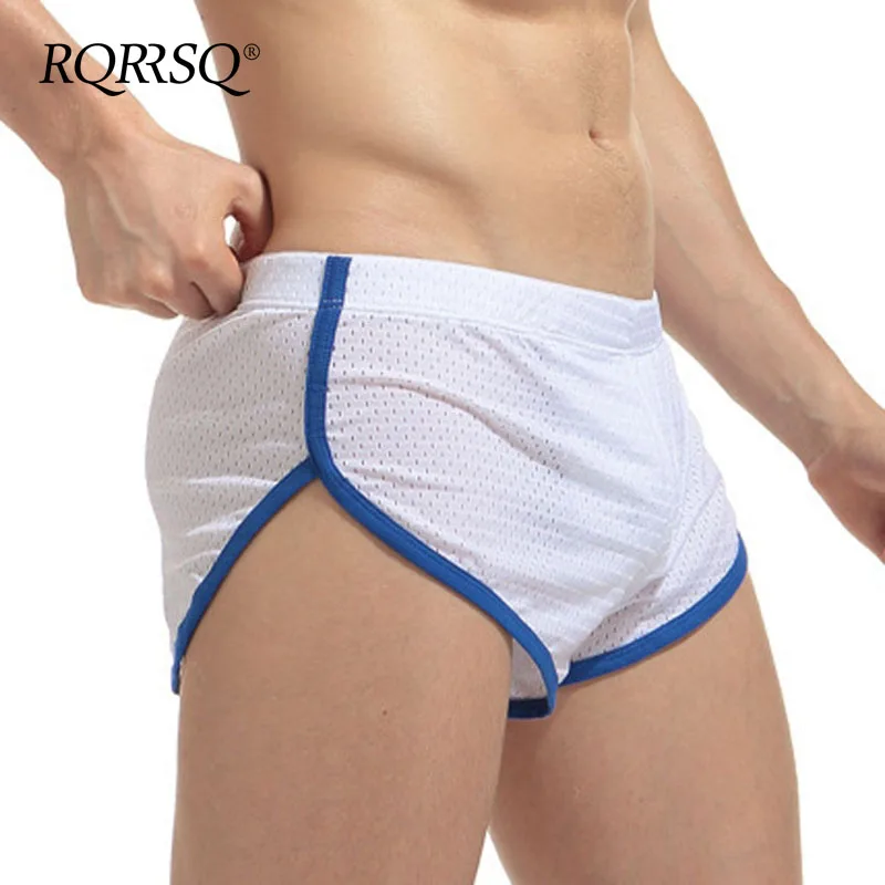 white RQRRSQ, Мужская пижама с разрезом по бокам, Hombre, сексуальная, средняя посадка, нейлон, мужская, s, спальная подошва, дышащая, Homme, Мужская домашняя одежда, Повседневные Шорты Для Сна - Цвет: white