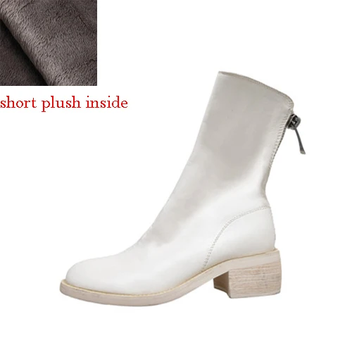 white short plush Женские зимние ботинки из натуральной кожи; Ботинки martin на молнии сзади; обувь из натуральной кожи на квадратном каблуке 5 см; цвет красный, черный, белый; XL07 muyisex - Цвет: white short plush