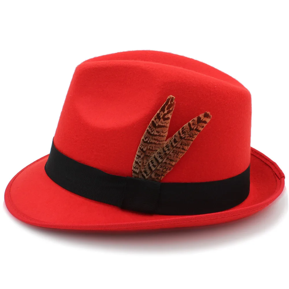 Женская винтажная фетровая шляпа с перьями элегантная шерстяная федора в