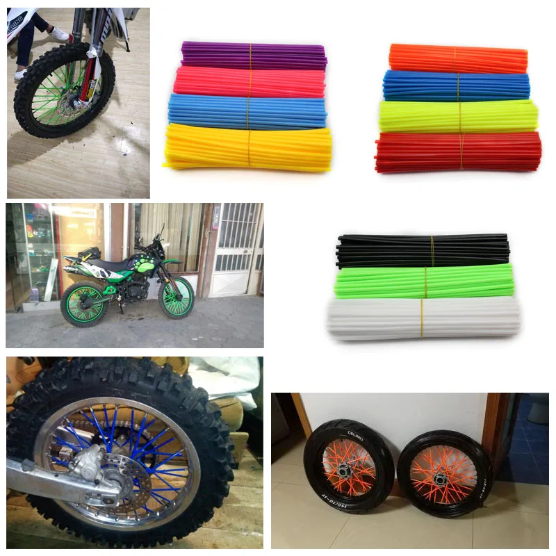 

72pcs Colorful Florescent Motorcycle Wheel Rim Cover Spoke Skins Wrap Tubes 17cm for Dirt Bike 85 125 250 450 500 Honda CRF