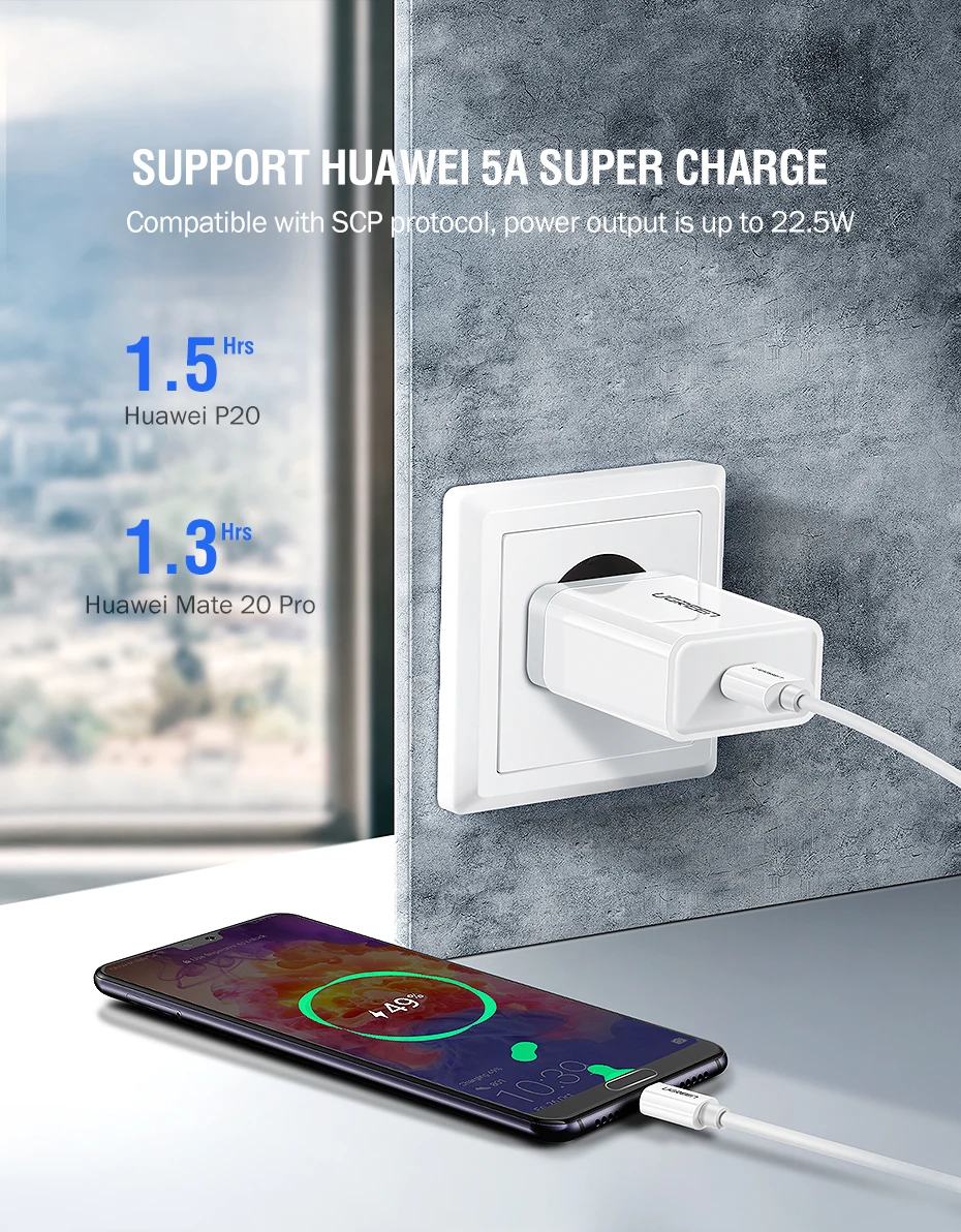 Ugreen USB зарядное устройство, супер быстрое зарядное устройство для huawei Xiaomi iPhone X 8 7, быстрое 3,0 зарядное устройство для телефона, адаптер ЕС, зарядка для samsung s9