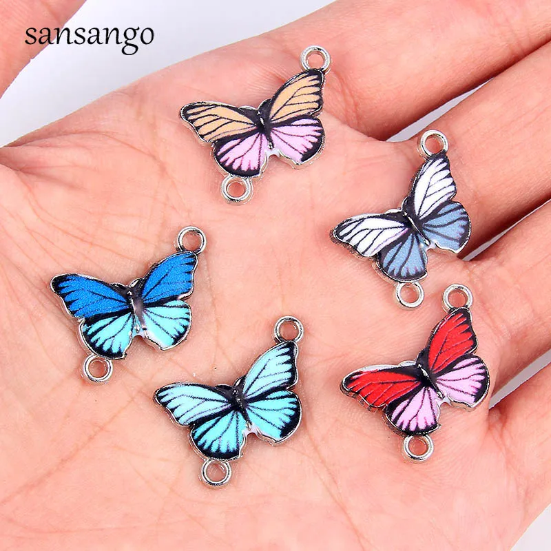 10 шт. трендовая эмаль смешанных цветов из сплава в форме бабочки с масляными