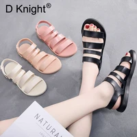 new summer women sandals flat with solid buckle strap plastic jelly shoes sandals women soft lady beach sandals flip flops shoes