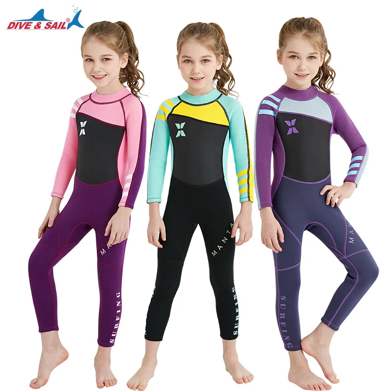 

Kids 2.5MM Neoprene Swimsuit New Girl Wetsuits Snorkeling Surfing Rash Guards Children's Swimwear Long Sleeve Baby Diving Suits