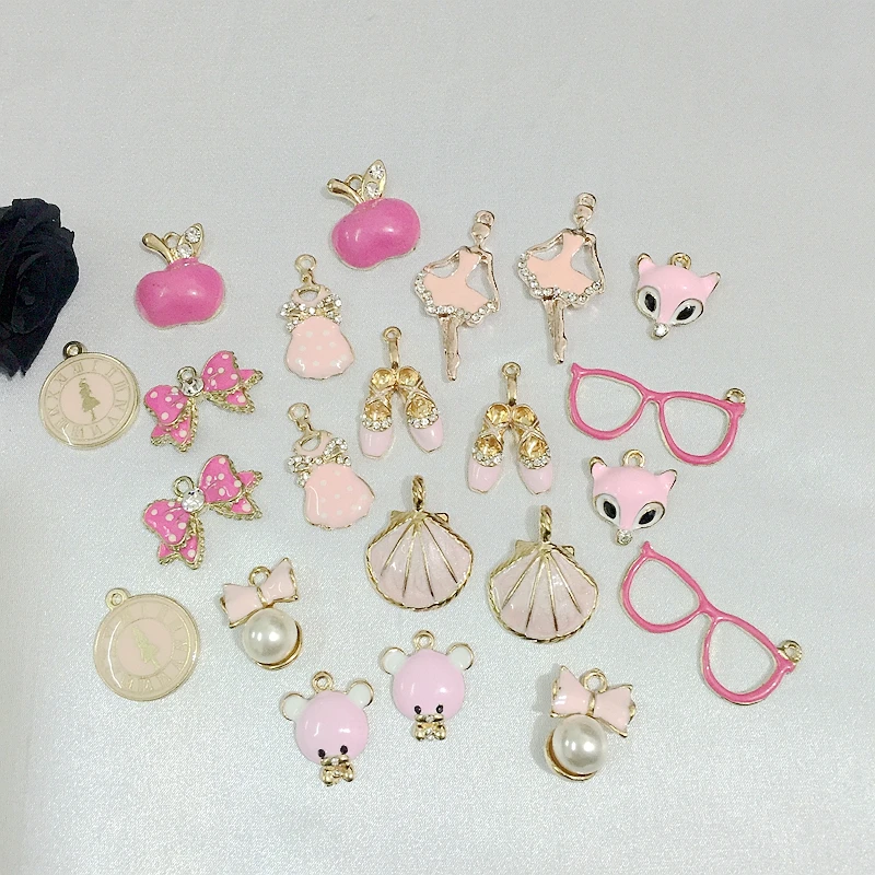 

18 шт. микс 11 видов стилей розовое стекло Стразы + KC золотые подвески из сплава